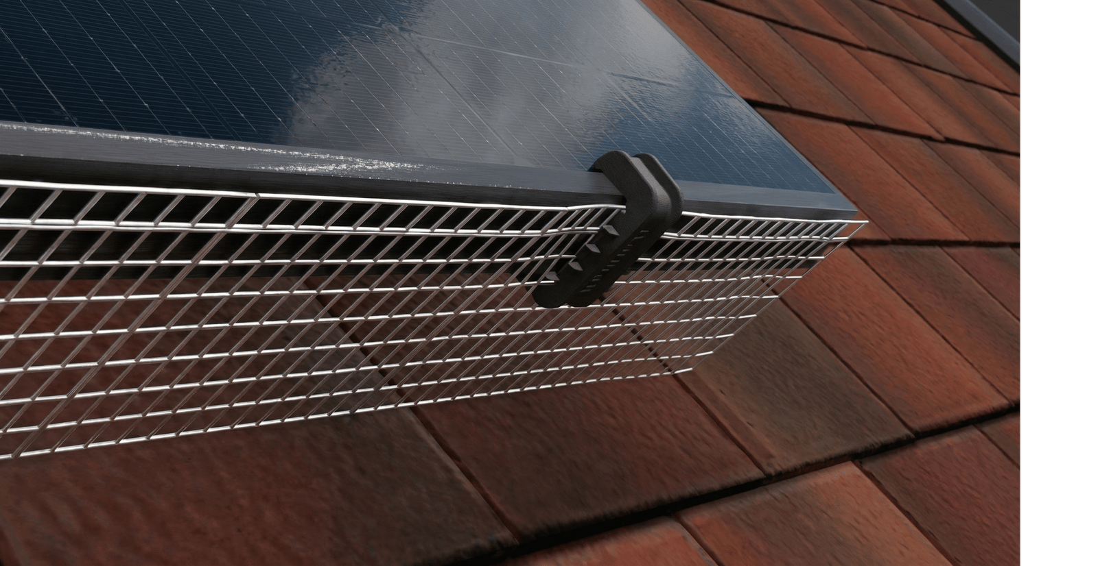 C-Clip Mark 1 installed on solar panel with bird mesh
