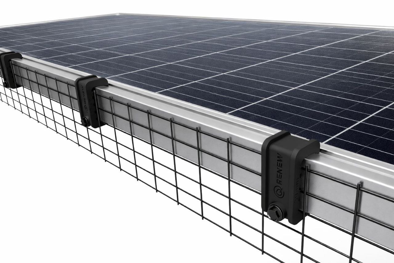 C-Clip Mark 2 with screw installed on solar panel with bird mesh