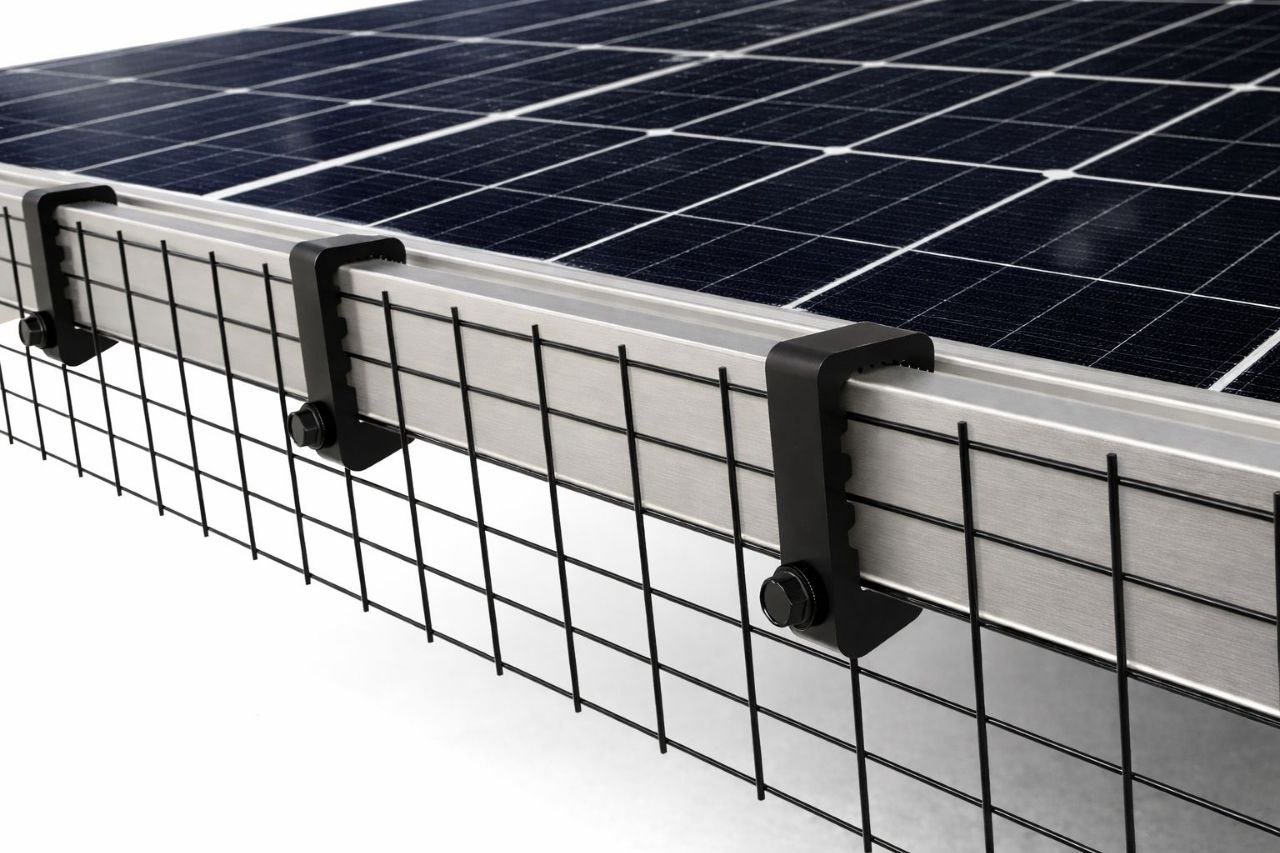 G-Clip installed on solar panel with bird mesh